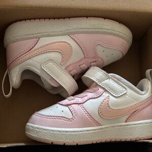 Nike Kids Pink and White Velcro Sneakers